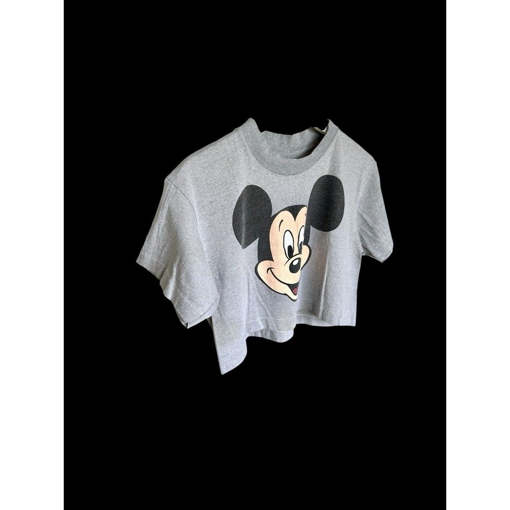 Vintage 80s Disney Mickey Mouse Cropped T Shirt Women's Med Single Stitch *flaw - Picture 6 of 11